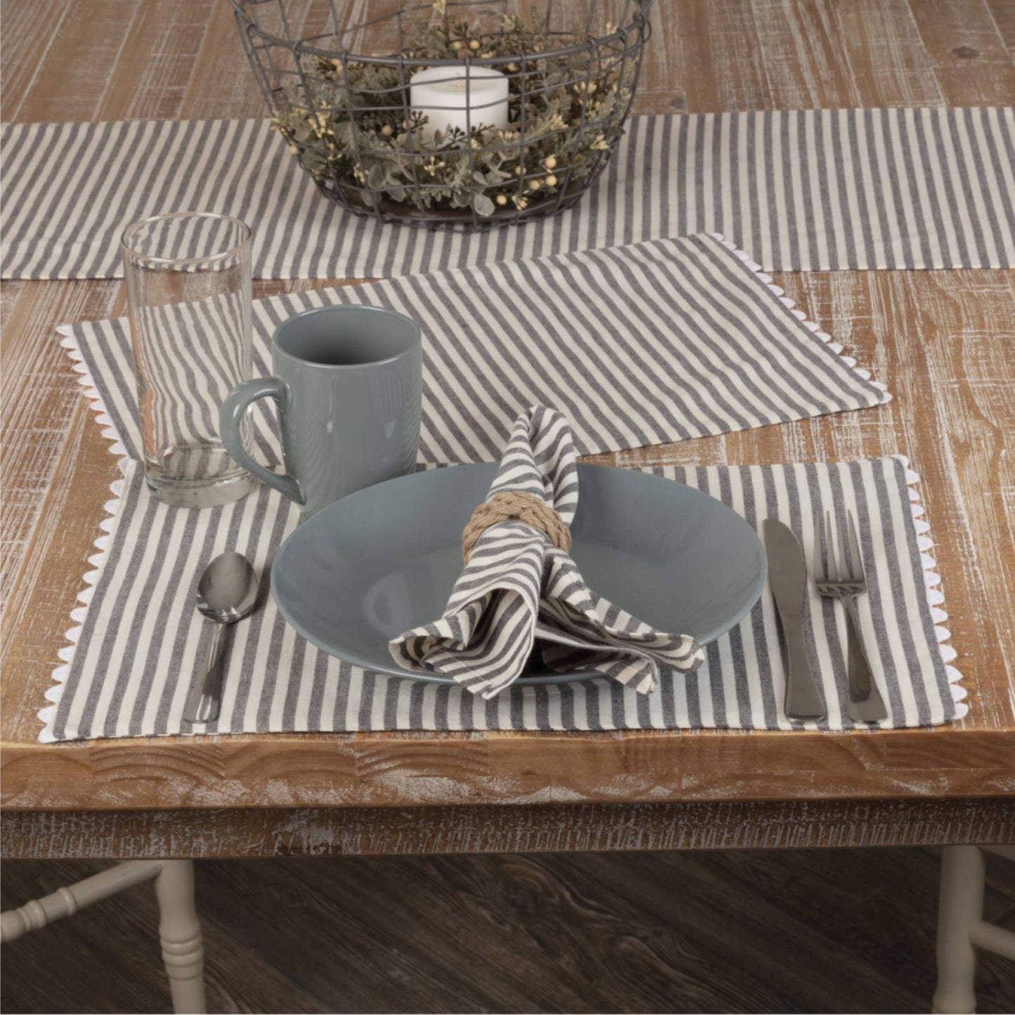 Farmhouse Ticking Gray Placemat 18Lx12W