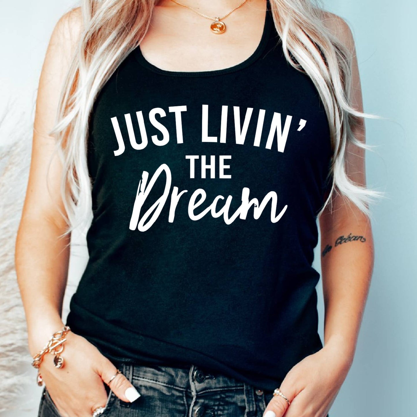 Summer Just Livin' the Dream Ocean Resort Shop Graphic Tank: Navy / Racerback