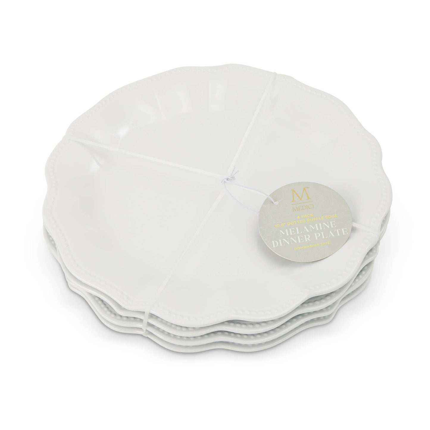 4pk Dotted Ruffle Edge Melamine Dinner Plate - White
