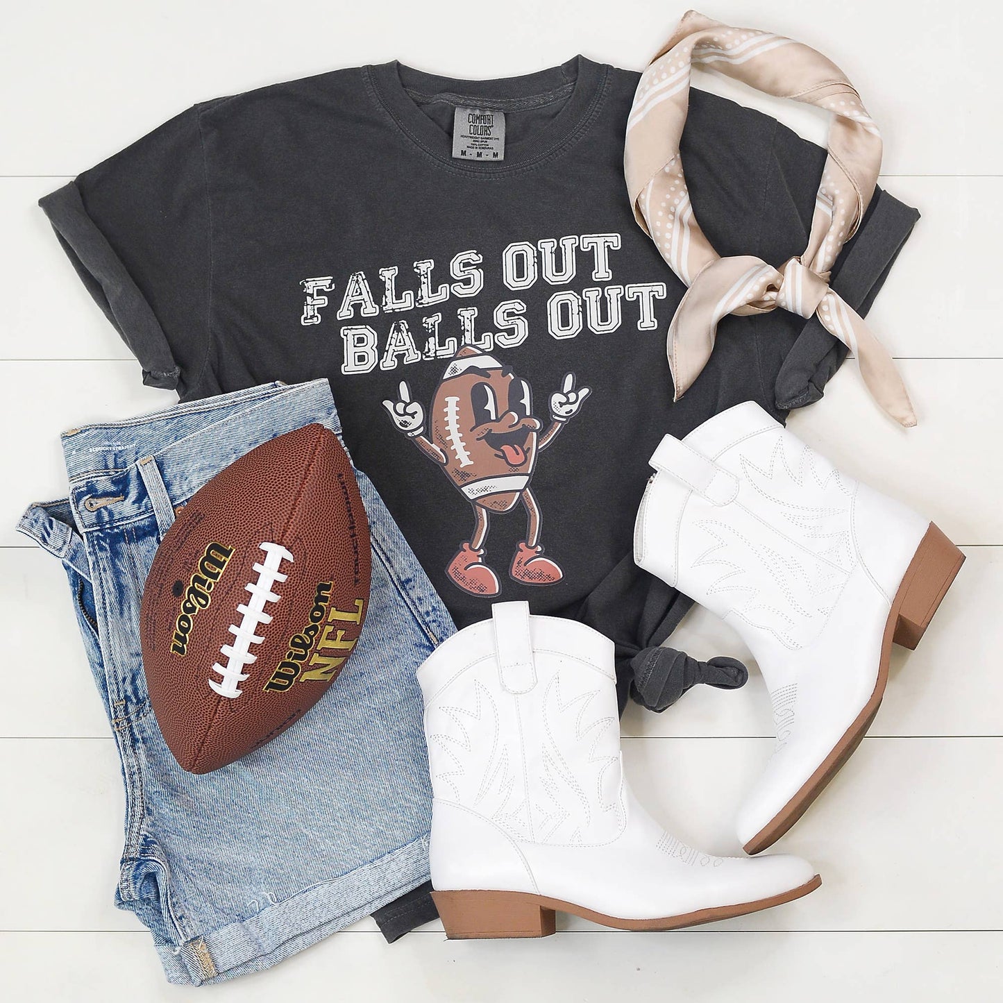 Falls Out Balls Out Funny Graphic Tee, Game Day, Football: Small