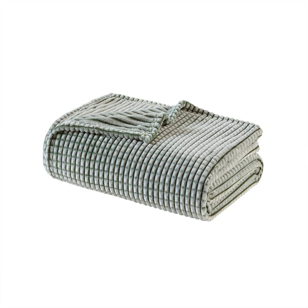 Carved Plush Grid Patterned Blanket, Green