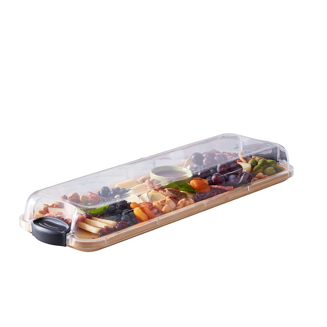 7x22-in Build-A-Board Make and Take Bamboo Cutting Board with Clear Locking Lid, Black Handles