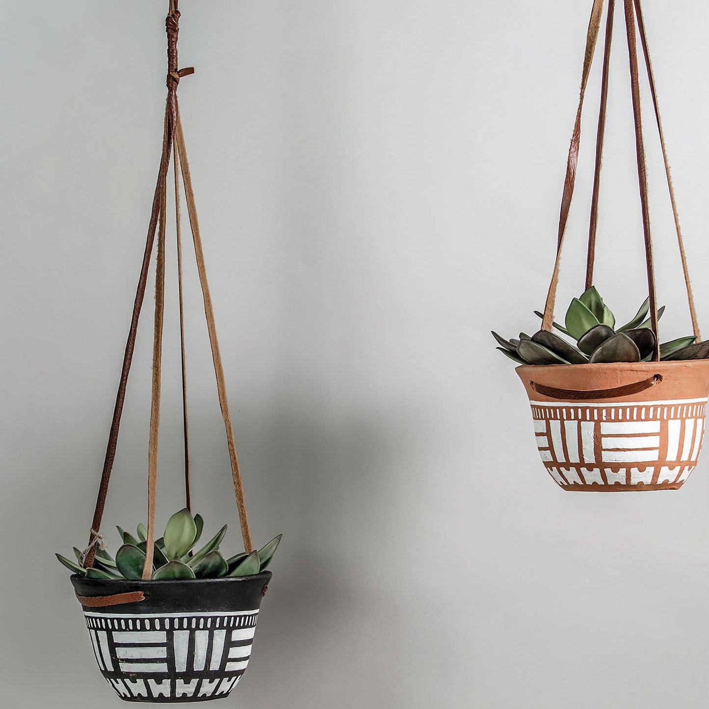 Southwest Hanging Planter Pot Terracotta & Leather