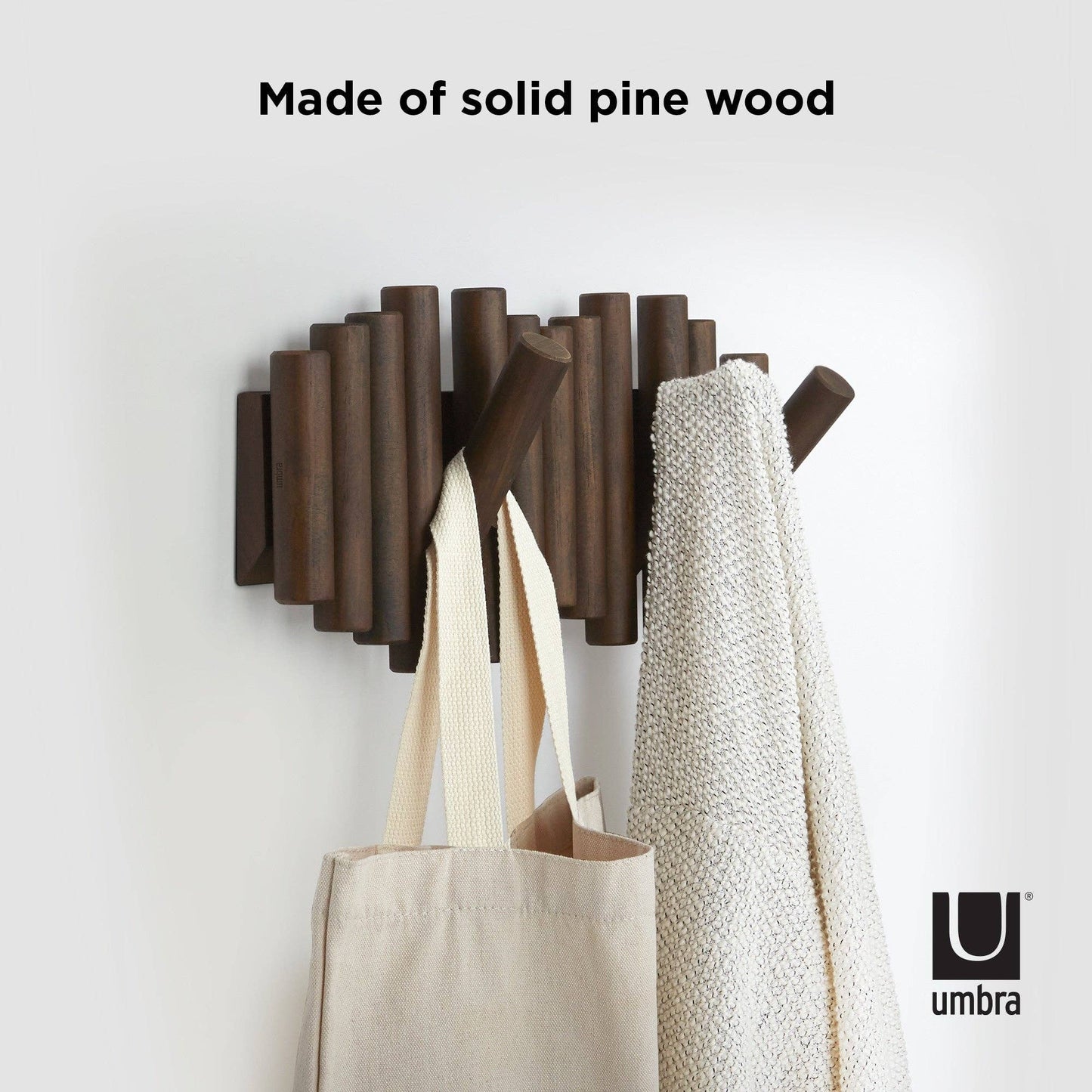 Picket Wall-Mounted Coat Rack Rail Hook: Black