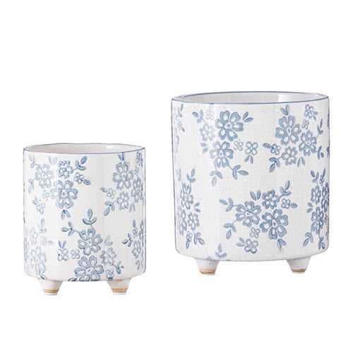 BLUE FLORAL TRANSFERWARE POT