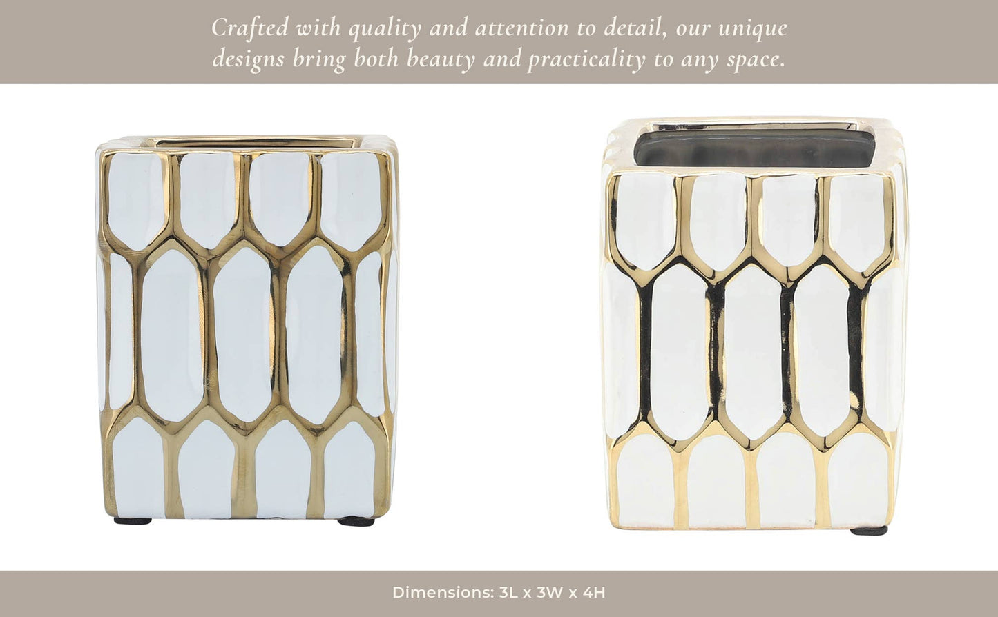 Ceramic Dynasty Design Square Pen Holder - Multi, 4 in.