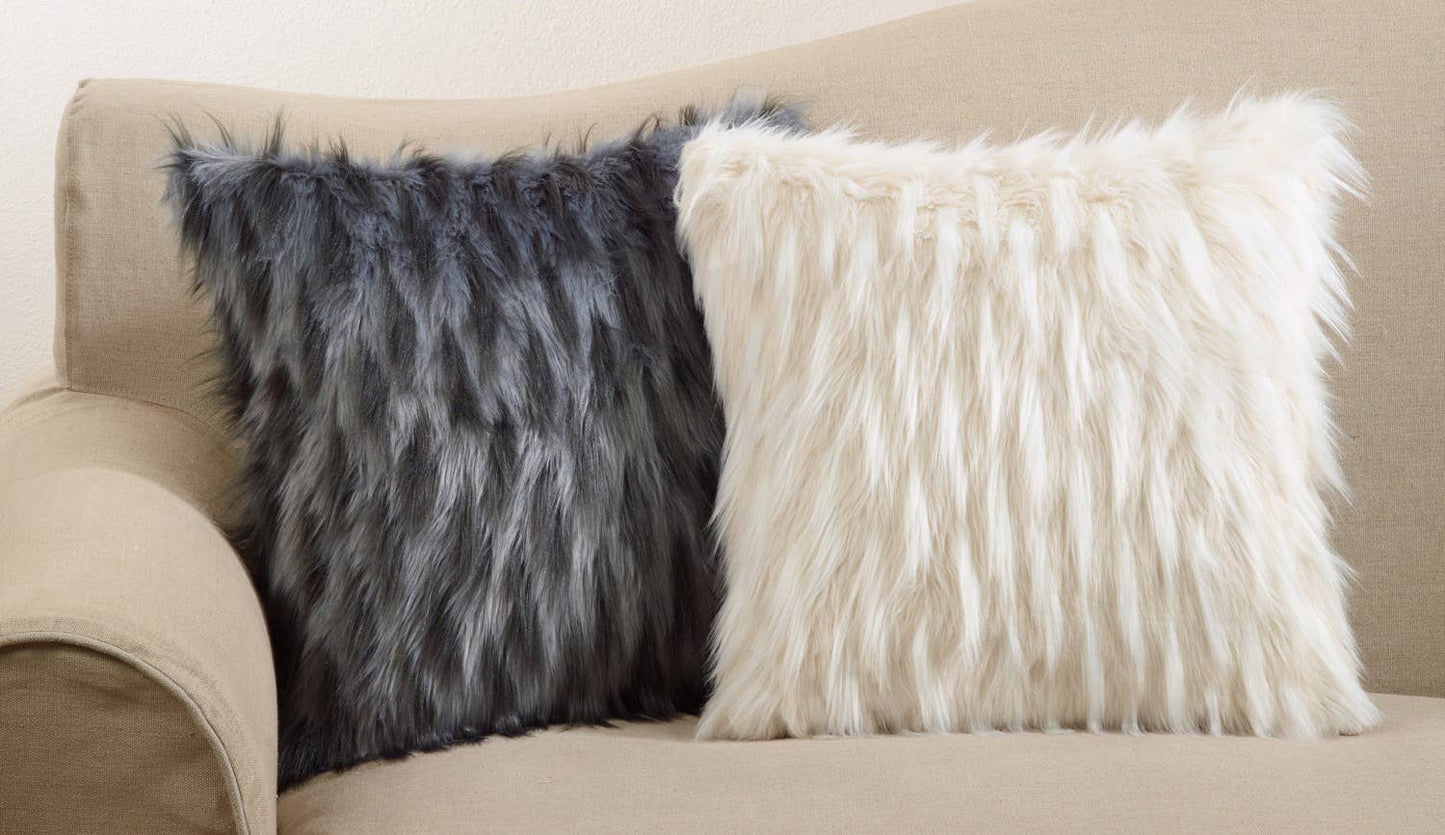 Faux Fur Pillow - Polly Filled: Ivory / Polyester Insert / 18"