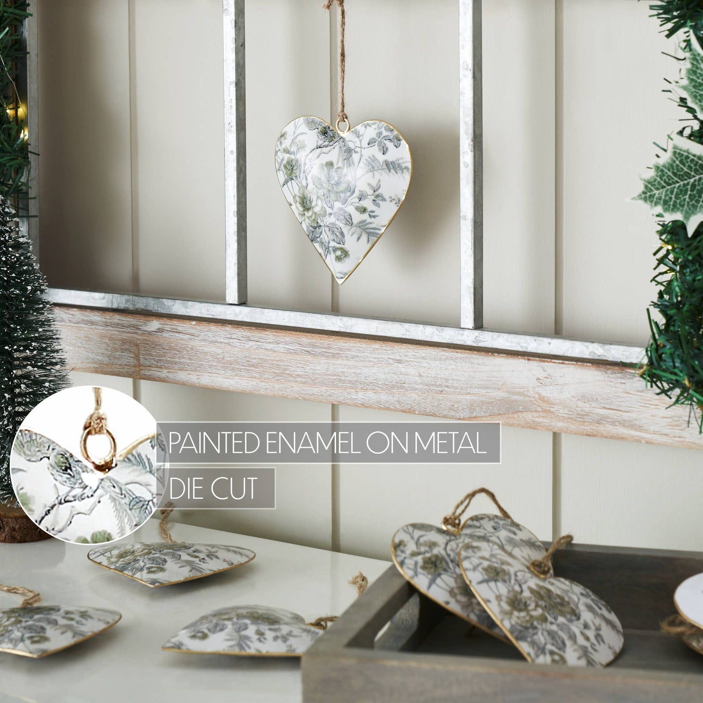 Cottage Neutral Floral Metal Ornament - 4 inch