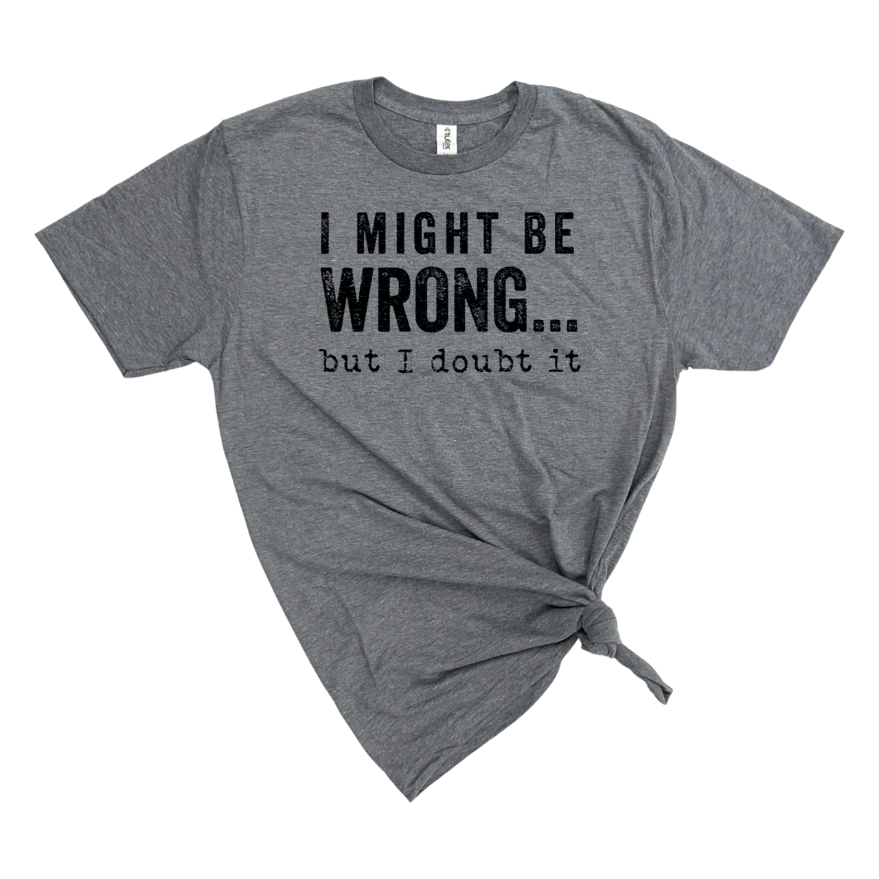 I MIGHT BE WRONG T-SHIRT: Heather Graphite wht ink / 3XL