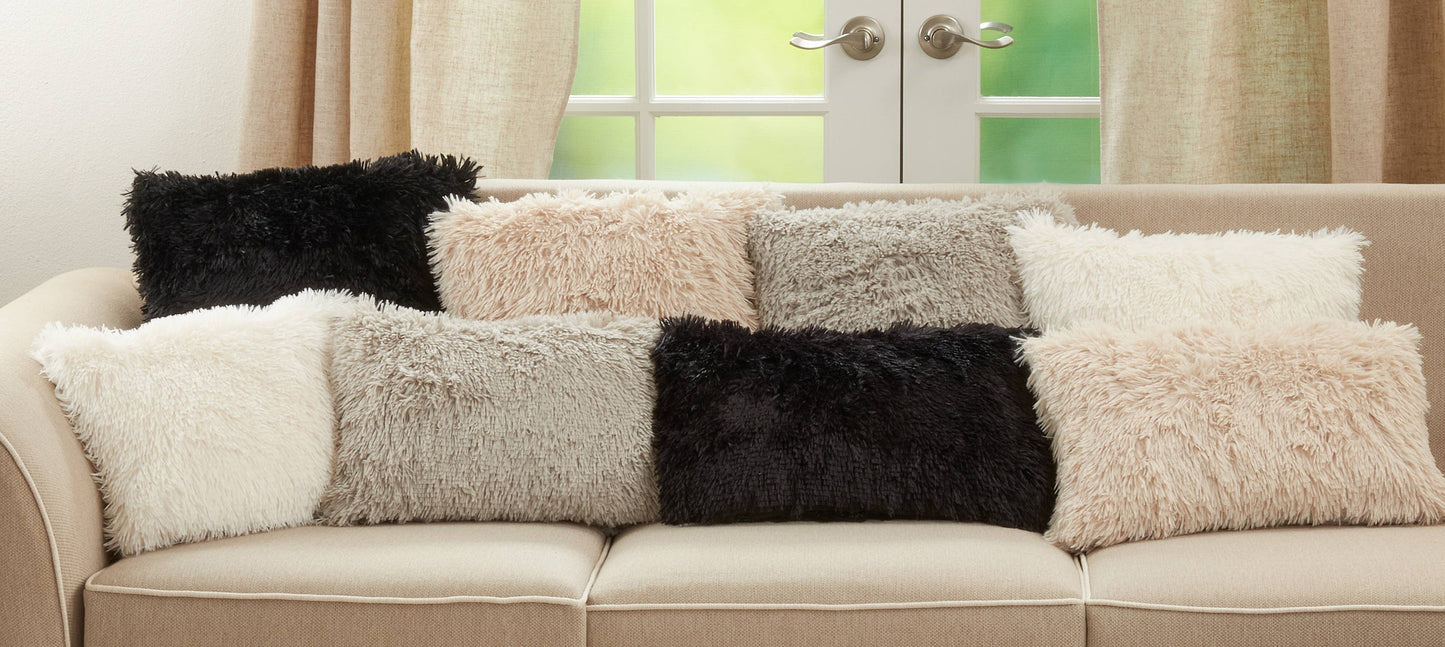 Throw Pillow With Faux Fur Design: Natural / Poly Filled / 12"x20"