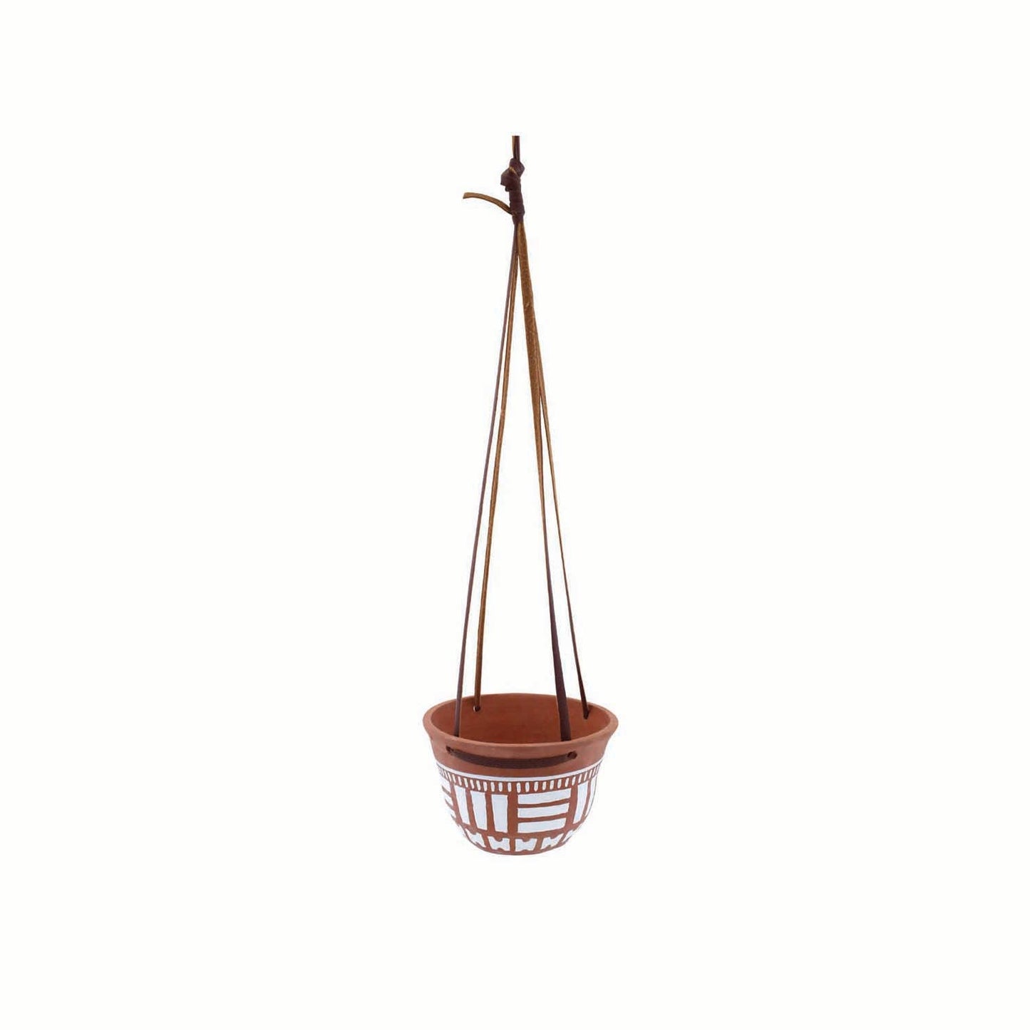 Southwest Hanging Planter Pot Terracotta & Leather