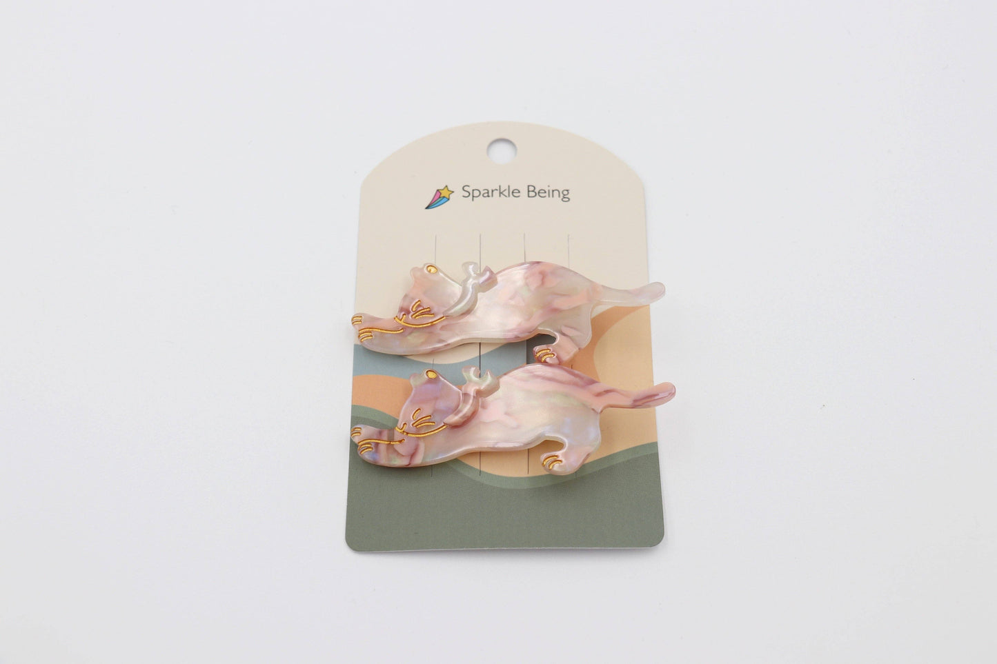 Stretching Cat Acetate Hair Clips Set of 2: Black