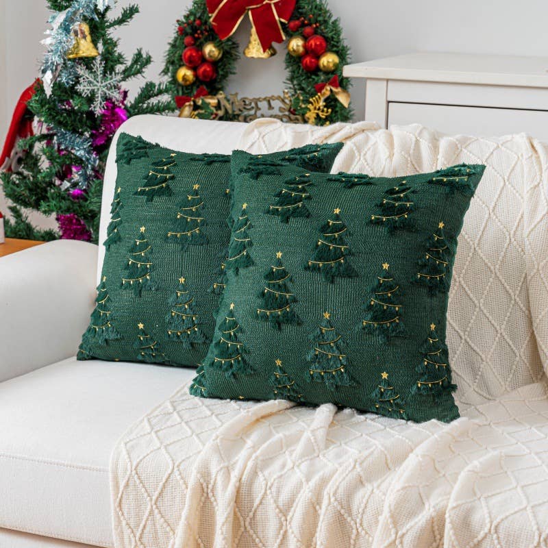 Christmas Tree Embroidered Pillow Cover Holiday Decor