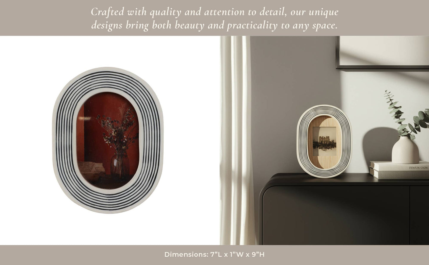 Photo Frame - White/Black Resin Etched Lines, 4x6 in.