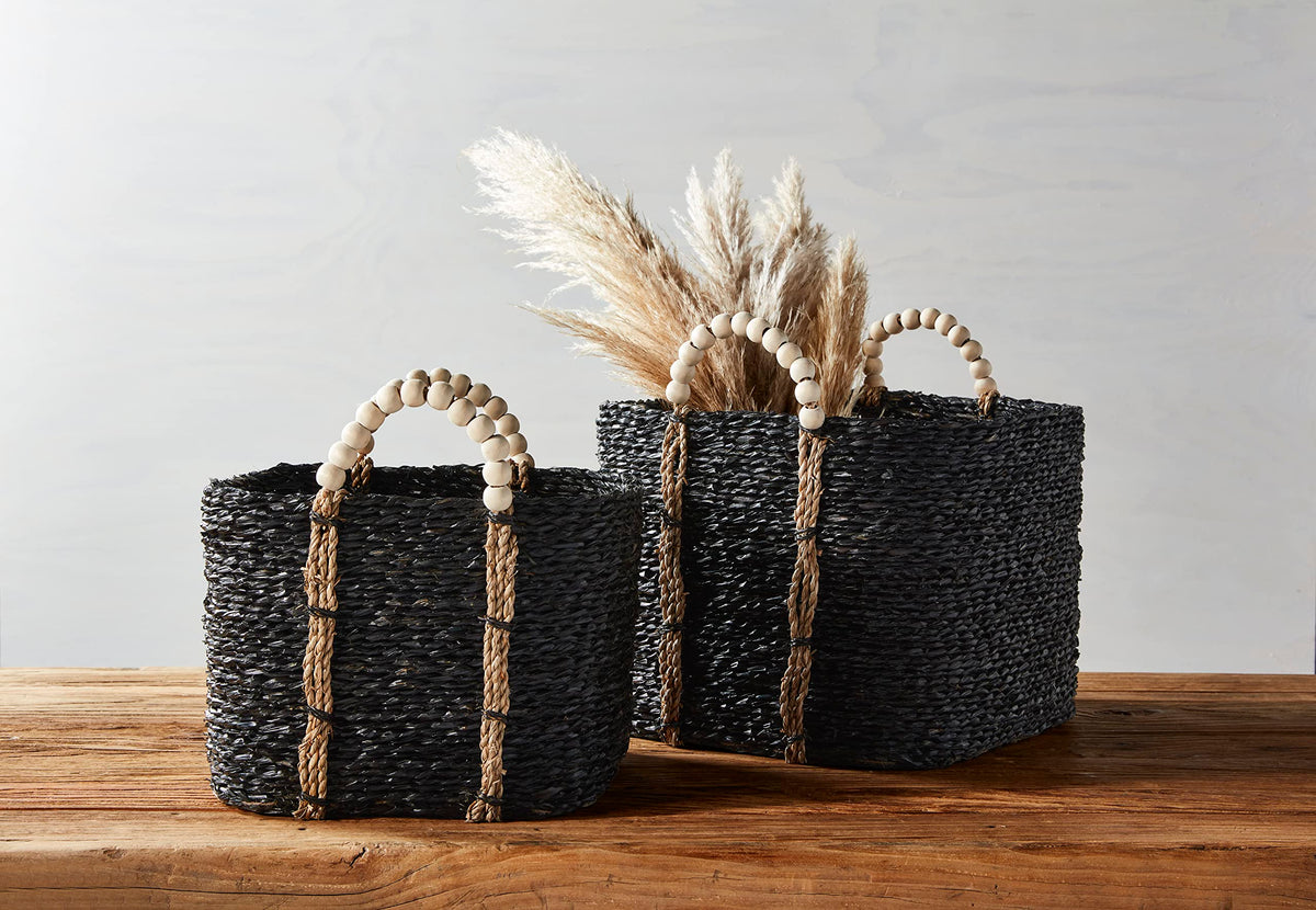 Large Bead Handle Black Basket