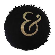"&" Black Round Pillow
