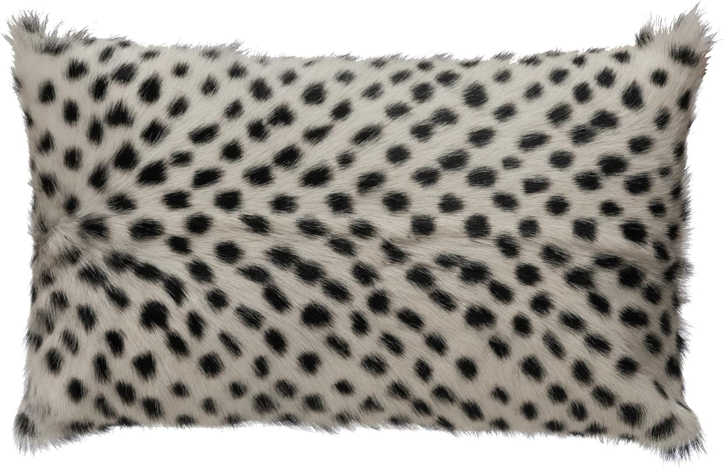 Goat Fur Lumbar Pillow with Printed Spots, Black and White