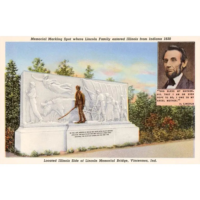In-40 Lincoln Memorial, Vincennes - Vintage Image, Postcard
