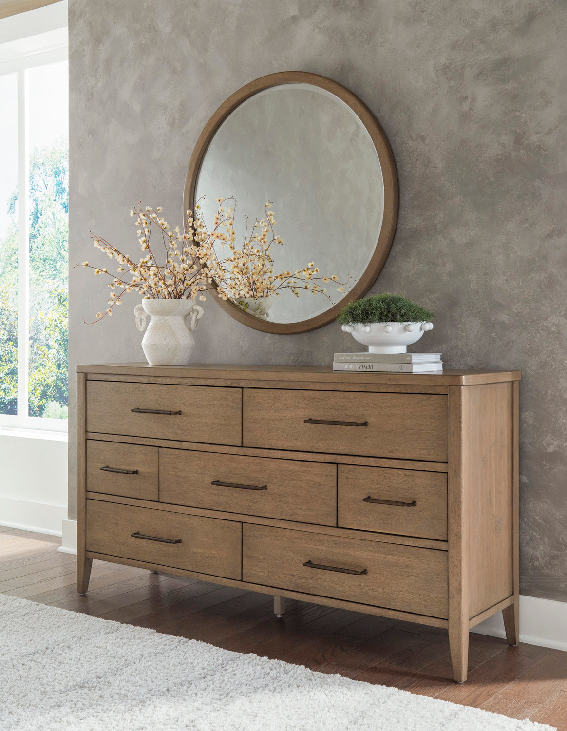 Olivia 39" Round Mirror in Sunkissed Beige Finish