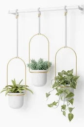 Triflora 3 Hanging Planters White/Brass