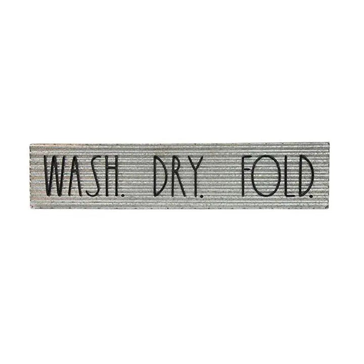 Vintage 'wash, Dry and Fold' Galvanized-Metal Wall Sign
