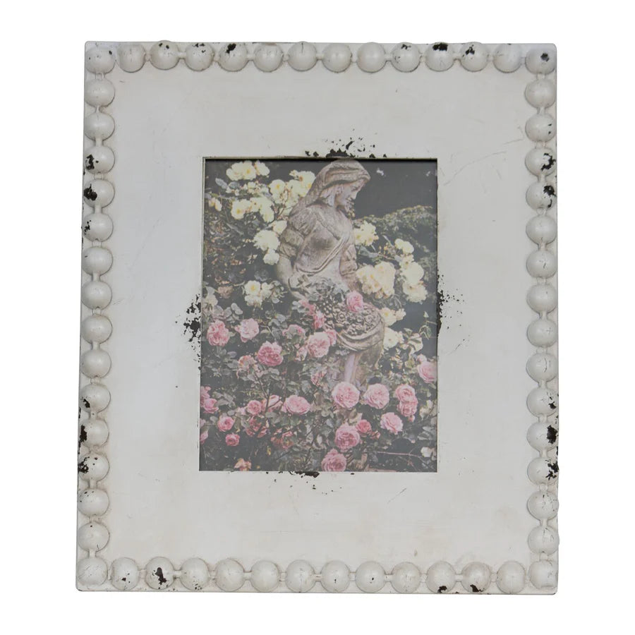 White Beaded 5x7 Inch Metal Decorative Picture Frame