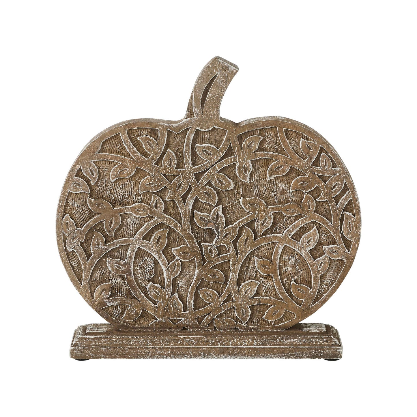 Harvest Vine Carved Wooden Pumpkin Natural 12x11x2