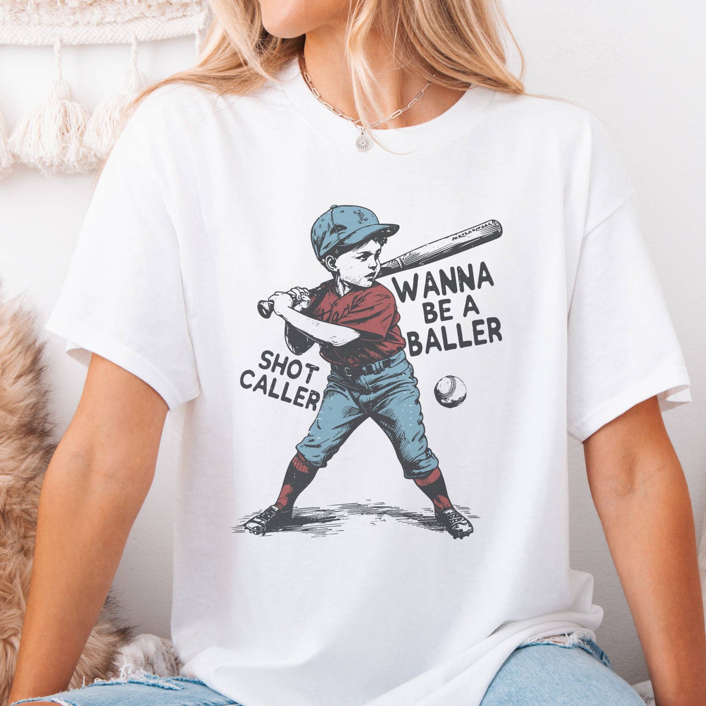 Baseball Raising Baller Bat Sports Little League Graphic Tee: Cream