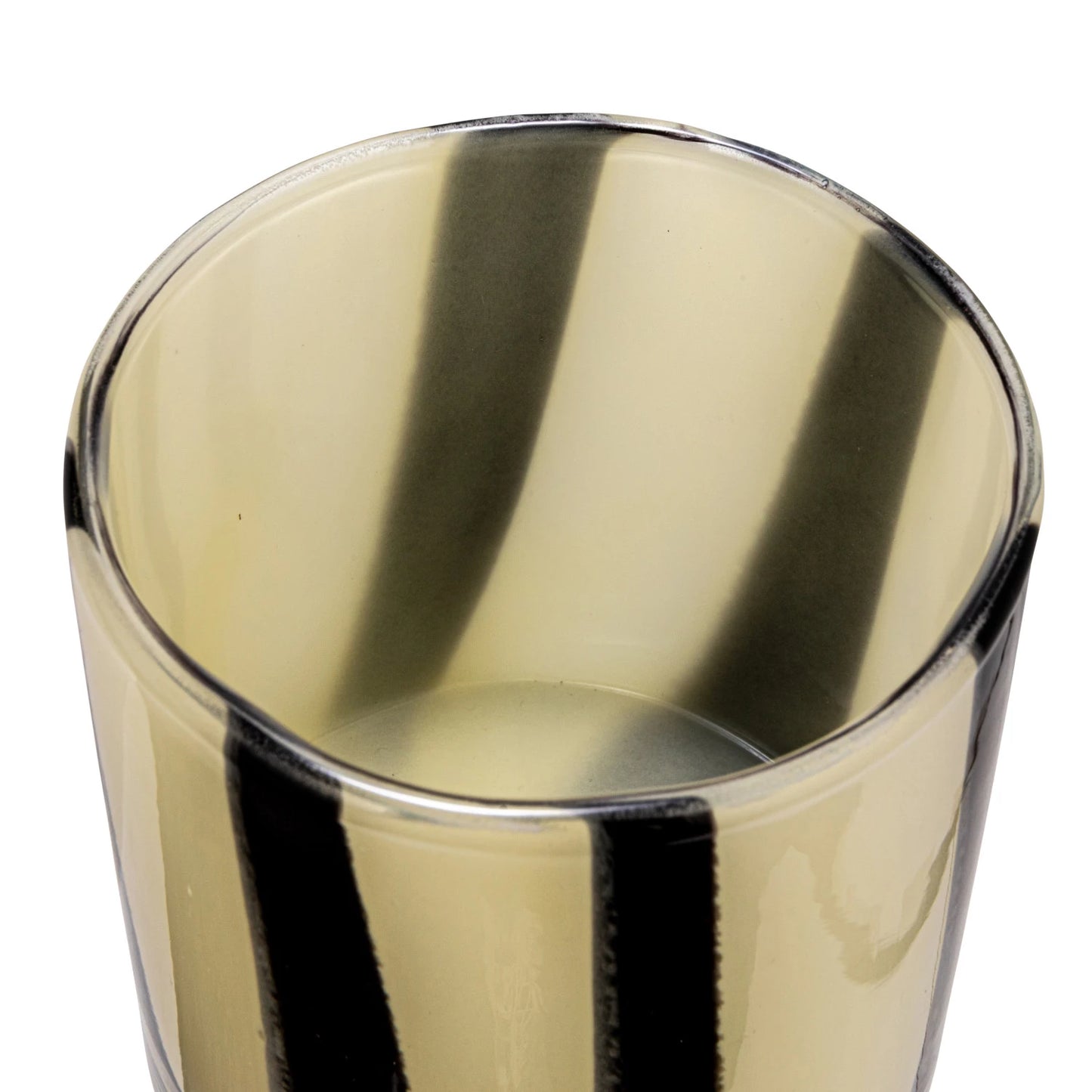 4" Round x 4"H Glass Candle Holder/Vase w/ Stripes, Cream Color & Black