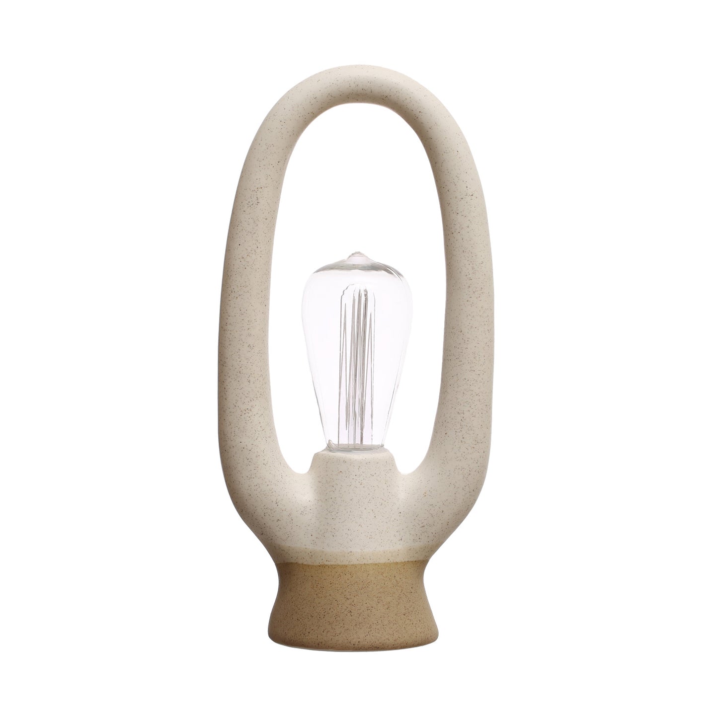 Stoneware LED Table Lamp, Reactive Glaze, White & Brown (Each One Will Vary)