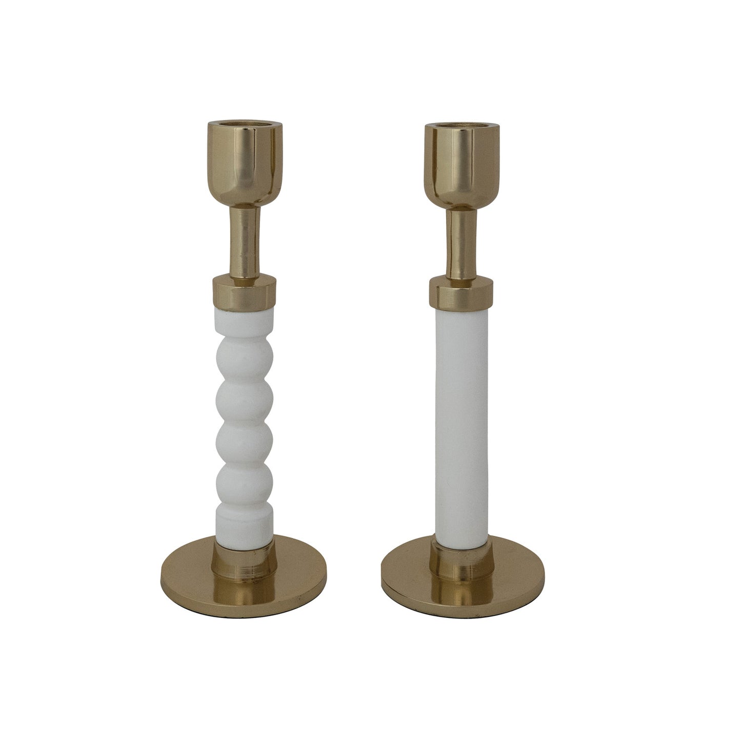 Enameled Cast Aluminum Taper Holder, Gold Finish & White