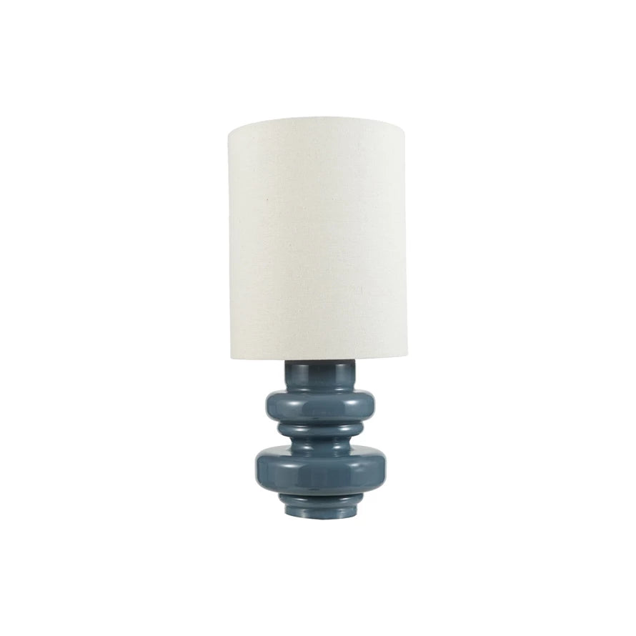 Glass Table Lamp with Linen Shade & Inline Switch, Grey