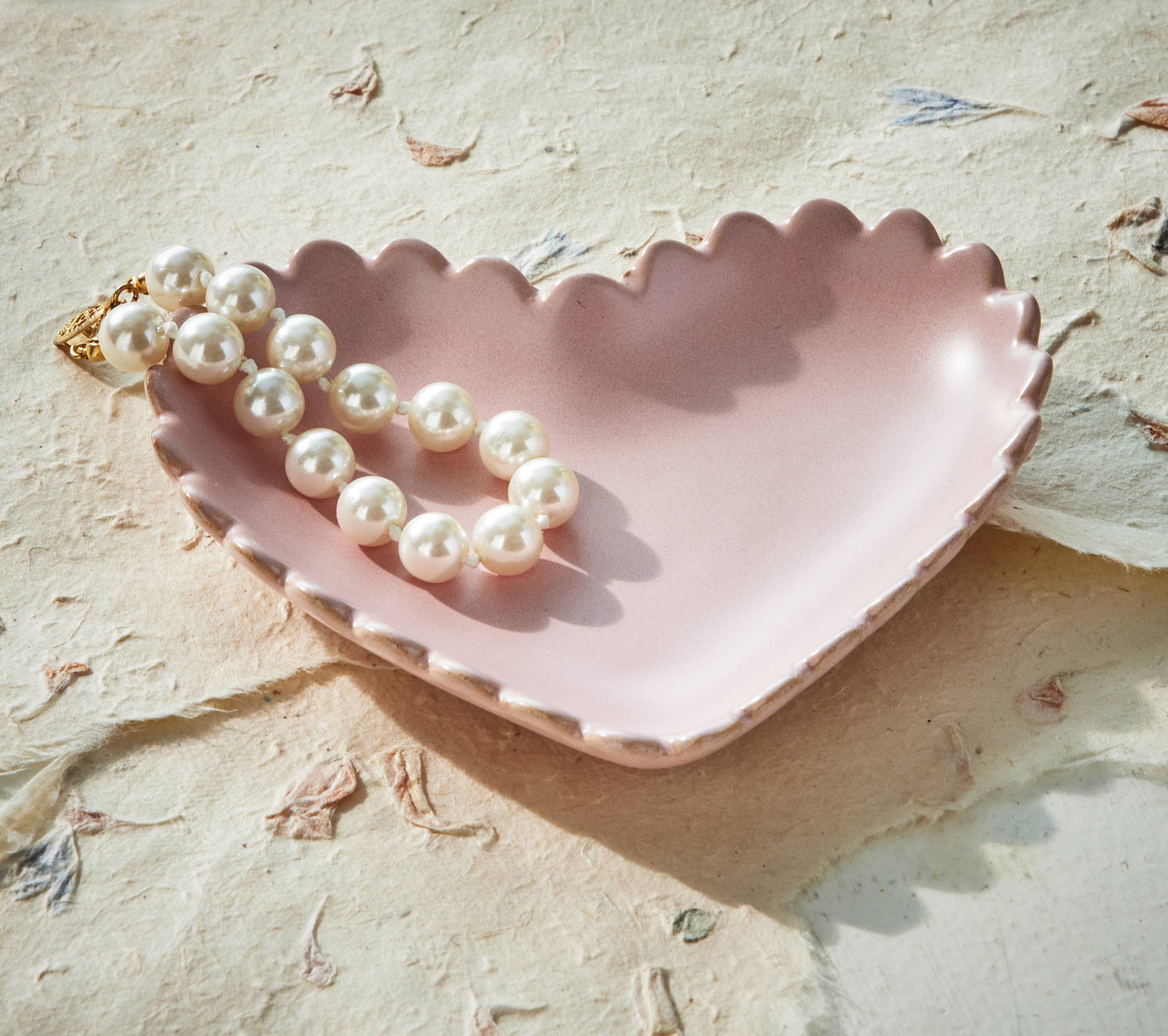 Scallop Heart Trinket Dish Blush Stoneware