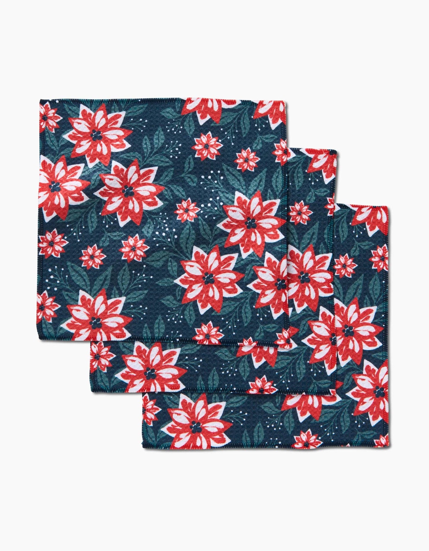 Poinsettia Garden Dishcloth Set {D}