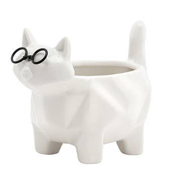 White Geometric Cat Planter with Glasses Item # 22382
