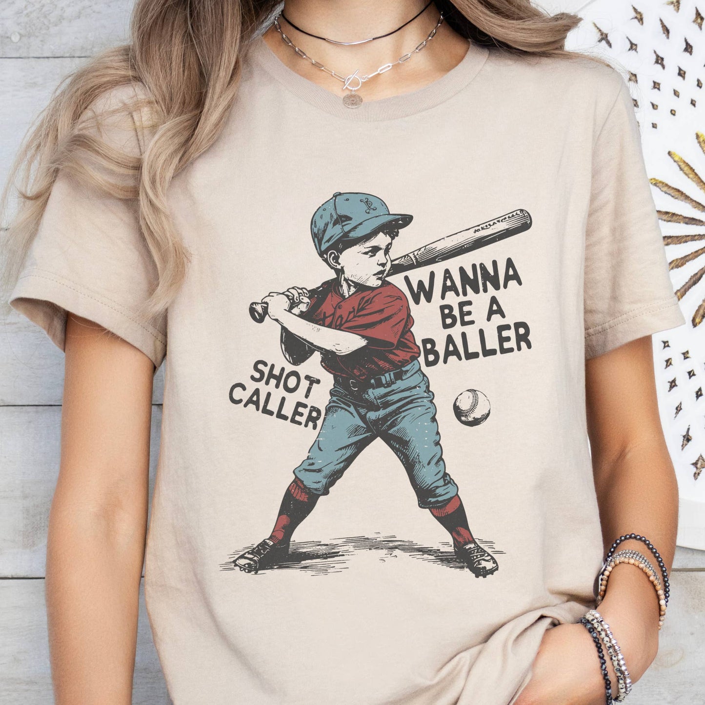 Baseball Raising Baller Bat Sports Little League Graphic Tee: Cream