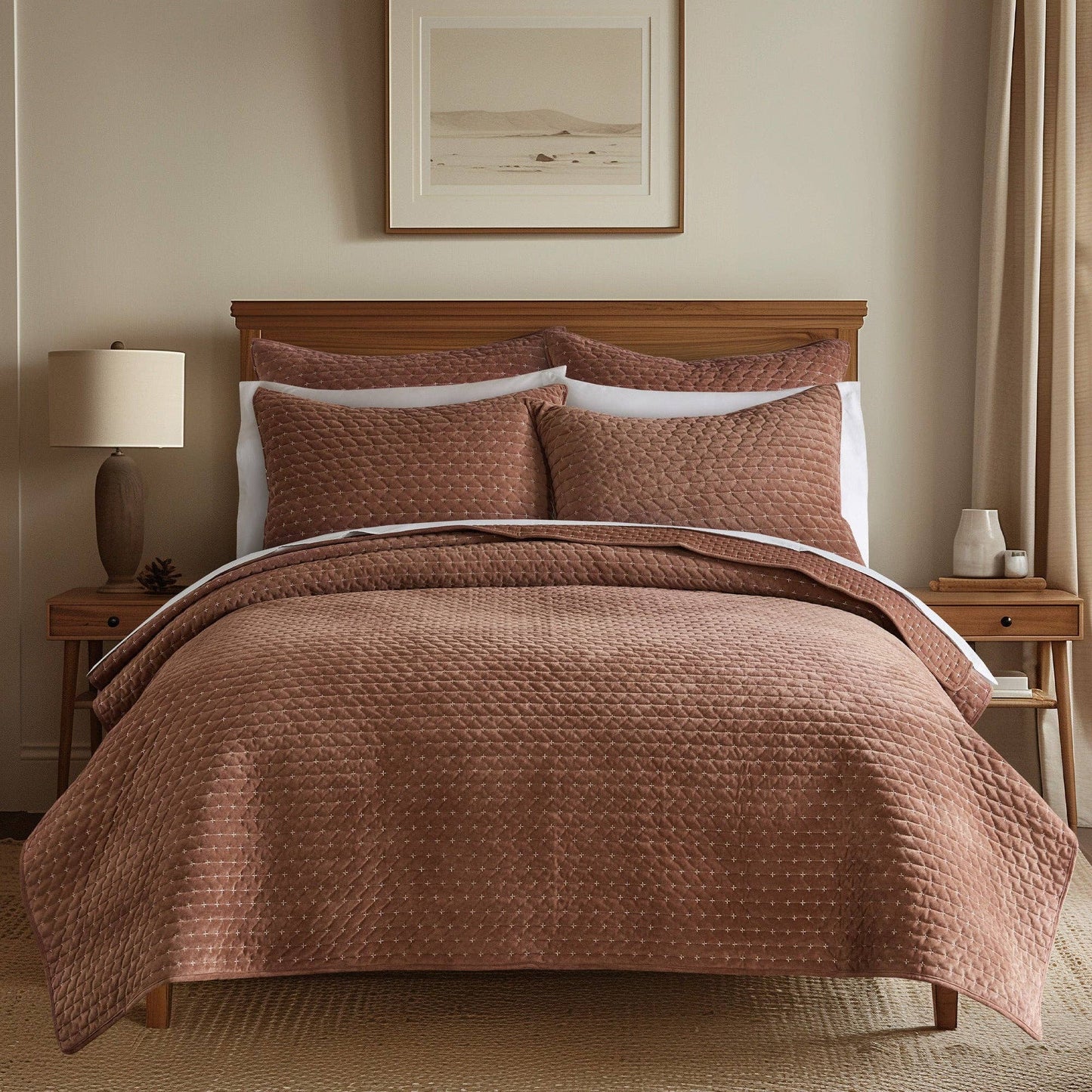 Velvet Stitch Quilt Set: Chambray / Full/Queen