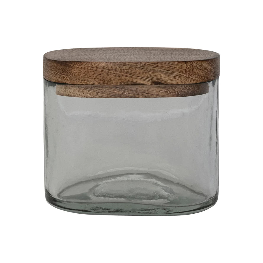 8 oz. Hand-Blown Glass Jar with Mango Wood Lid, Natural