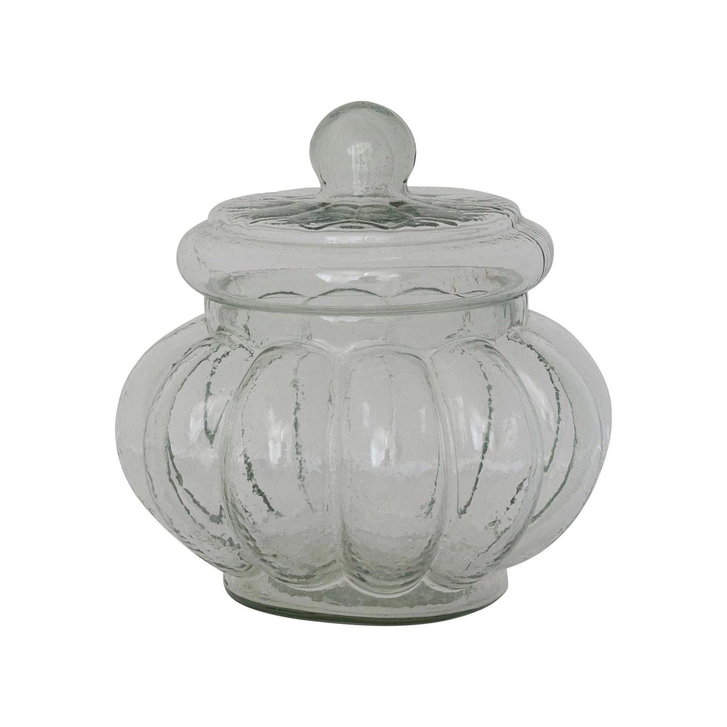 6-1/4" Round x 6-1/4"H 3 Cup Ribbed Glass Jar with Lid