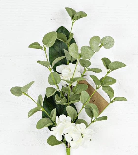 29025- 17in Spray-Cream Hydrangea and Eucalyptus Lvs
