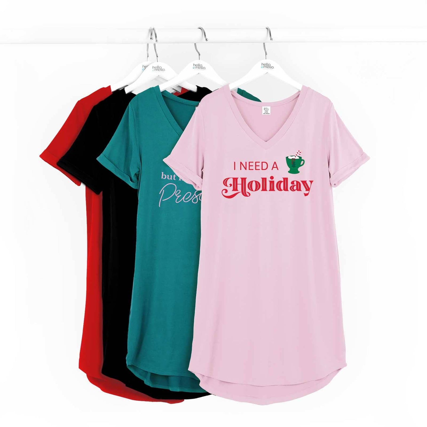 Hello Mello Holiday Sleep Shirts Open Stock: Green / L/XL