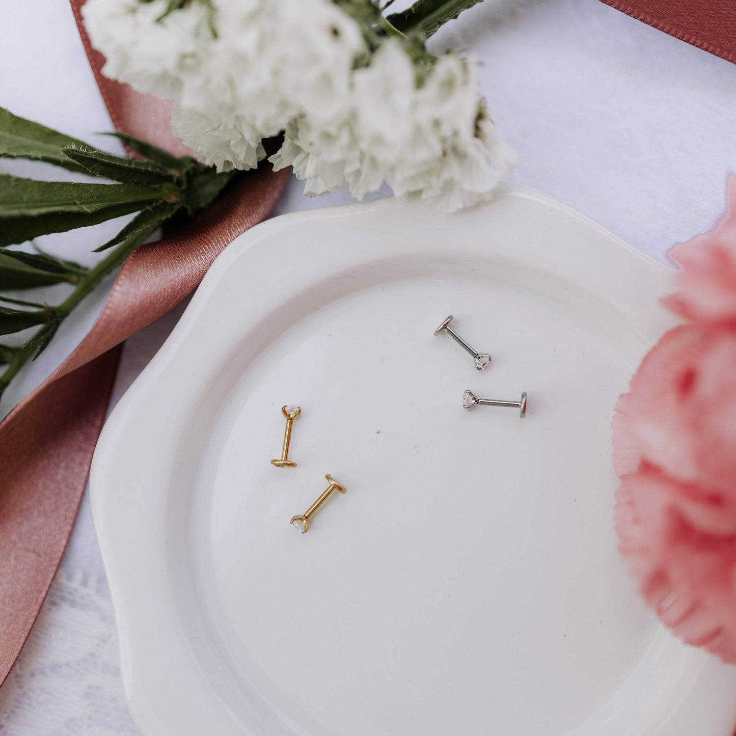 Diamond Flat Back Studs: Gold