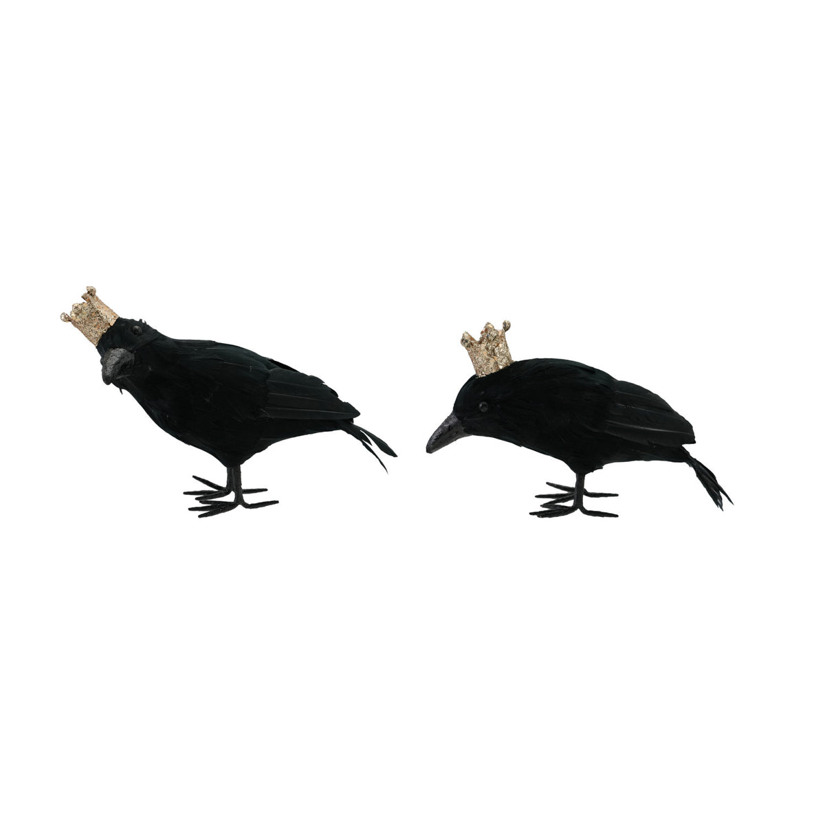 Foam Crow with Feathers & Crown, Black & Gold Glitter Finish, 2 Styles -1 Piece Random
