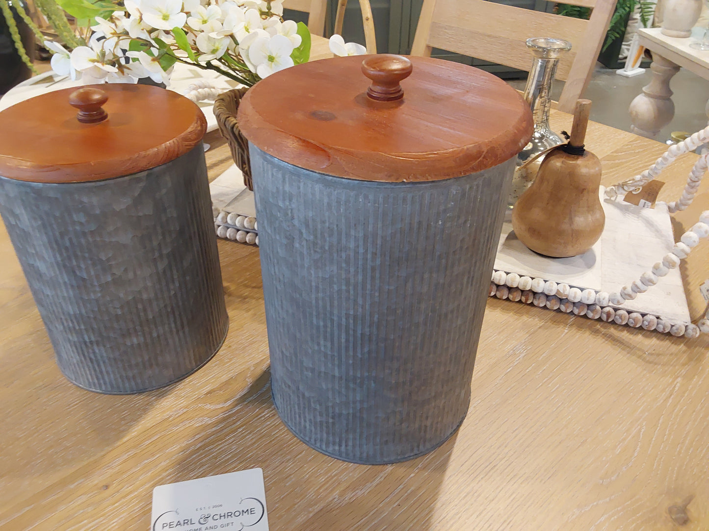 Large Grey Galvanized Canister
