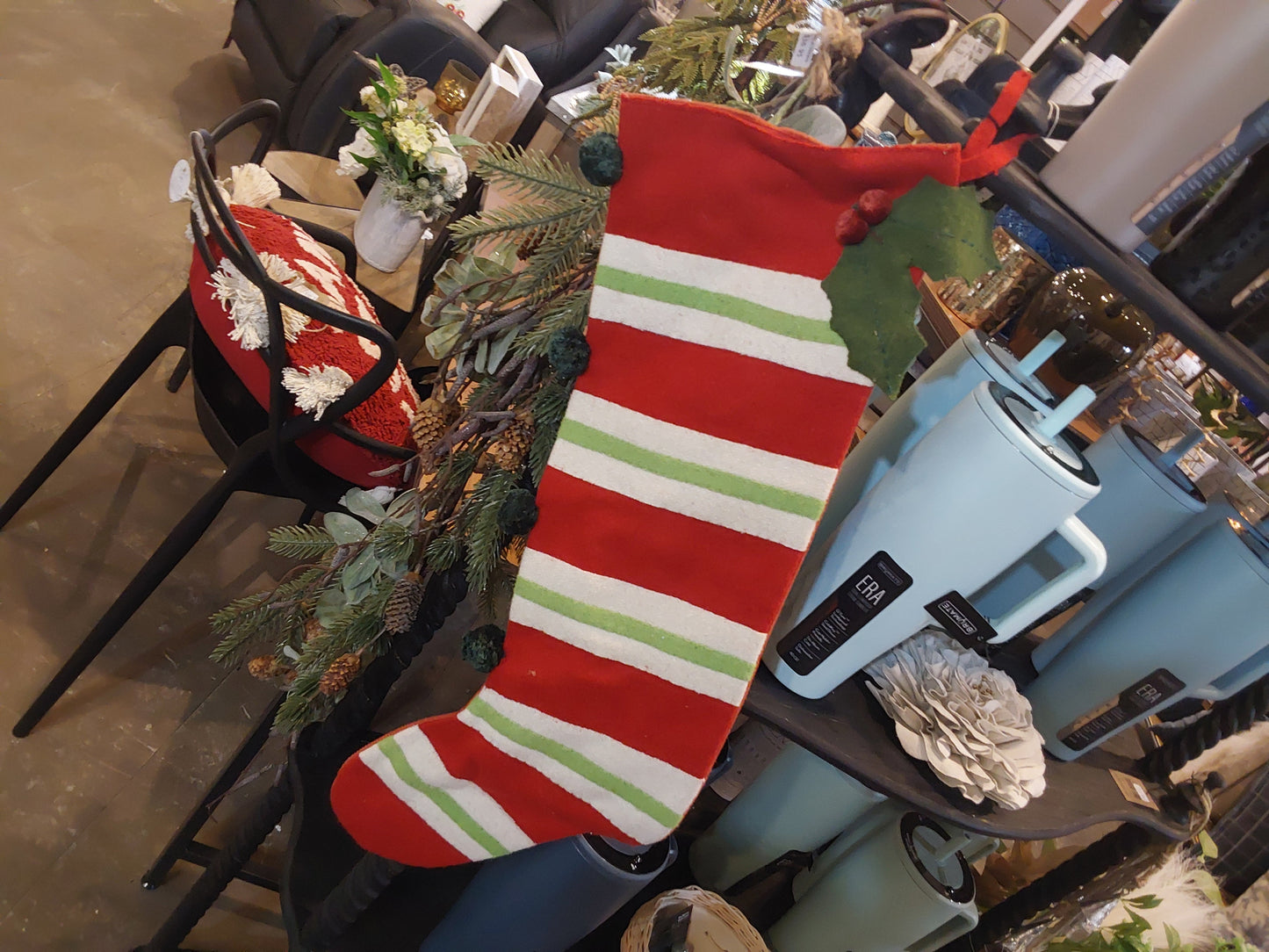 Holly Berry Striped Stocking