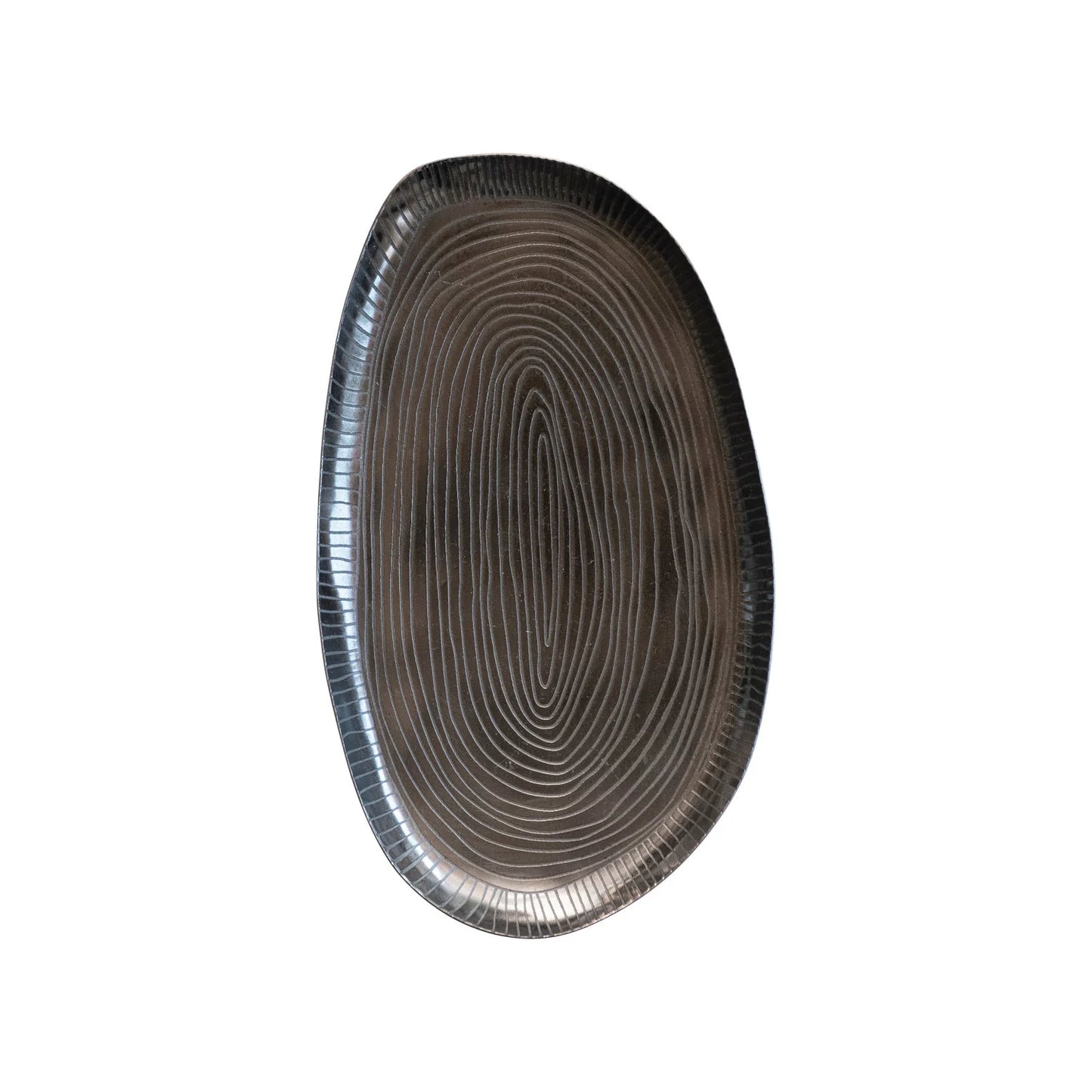 Decorative Debossed Metal Organic Shaped Tray, Gunmetal Finish