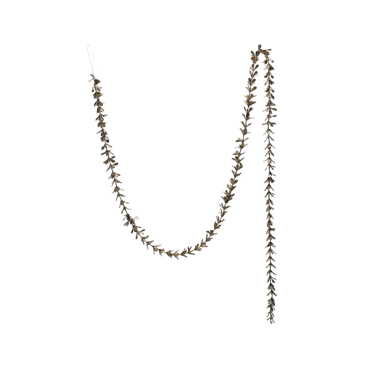 72"L x 1"H Faux Boxwood Garland with Glitter, Champagne Finish