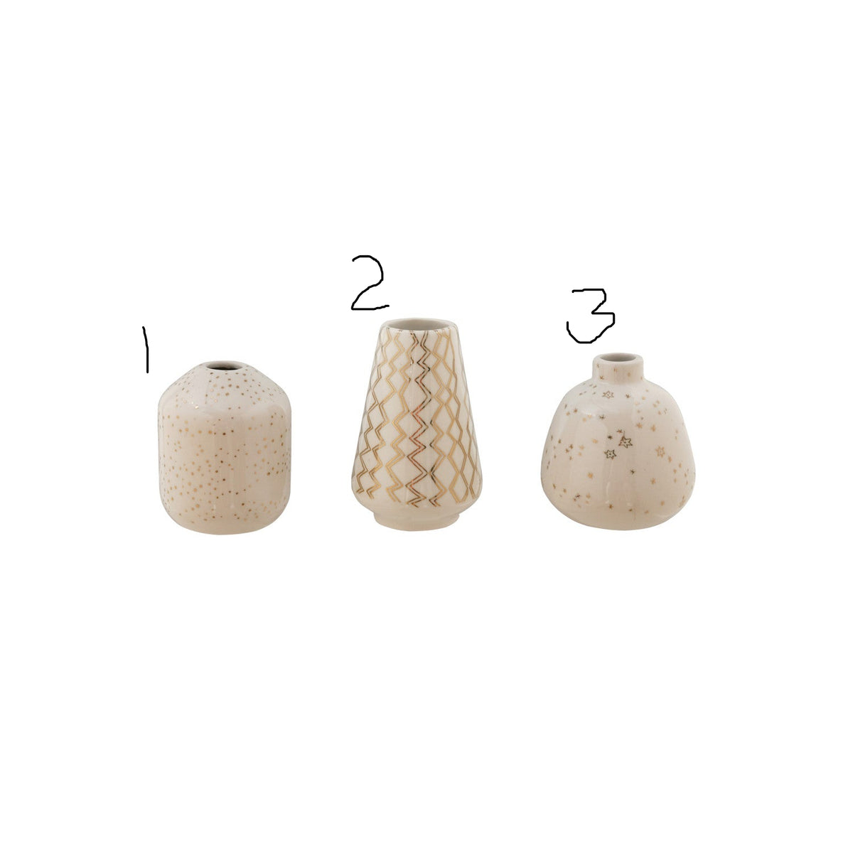 Stoneware Vase with Gold Electroplated Design, White, 3 Styles