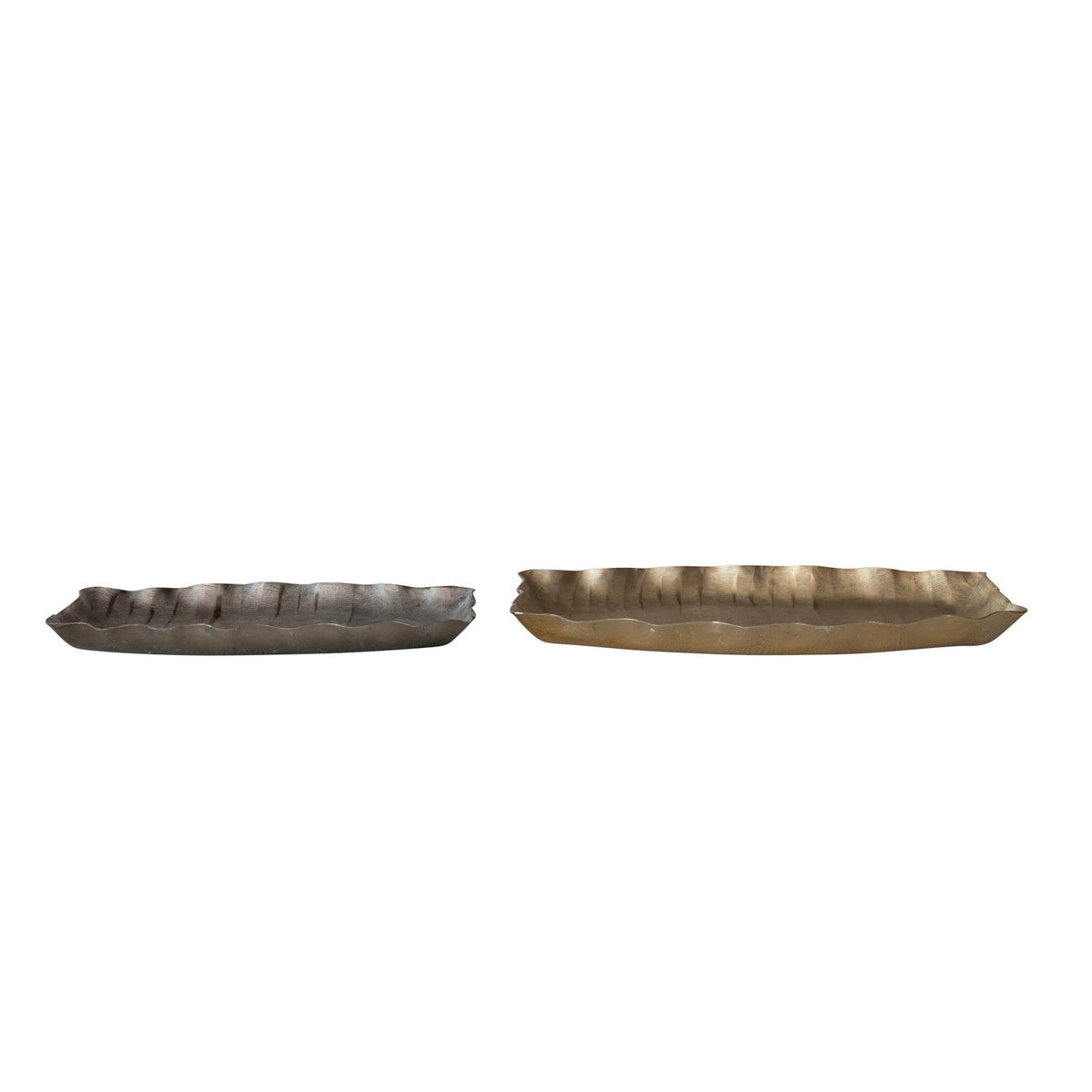 Decorative Aluminum Scalloped Trays with Debossed Lines, Pewter or Gold Finish