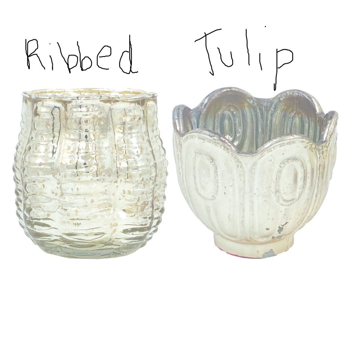 Embossed Mercury Glass Scalloped Tealight/Votive Holder, Silver Finish